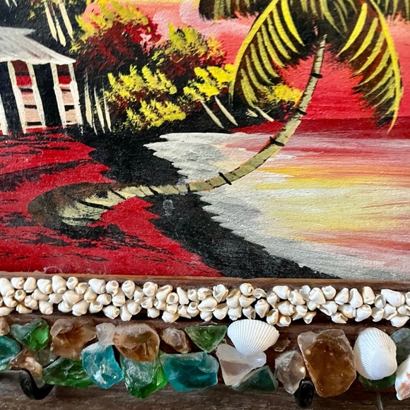 Tropical Beach Painting with Decorative Frame - Picture 2 of 14